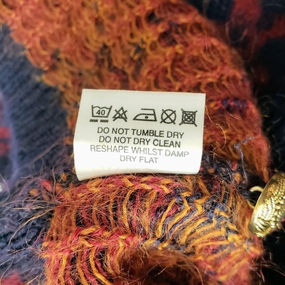 Vintage Pitlochry Scottish Mohair Floral Cardigan Size Large Navy Blue Buttons - Picture 9 of 11